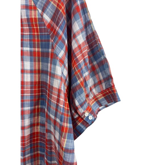 Terra & Sky Plus 4X Short Sleeve Plaid Ruffle Blouse Red Blue Cotton Top NWT - Picture 5 of 15